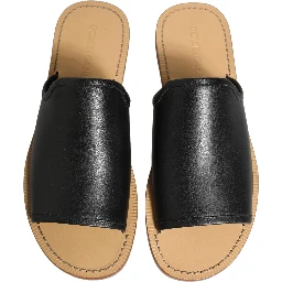 Brown Leather Slides Sandals Flats Men Shoes