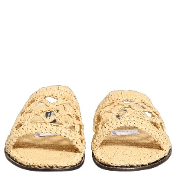 Beige Straw Raffia Slides Sandals Flats Shoes