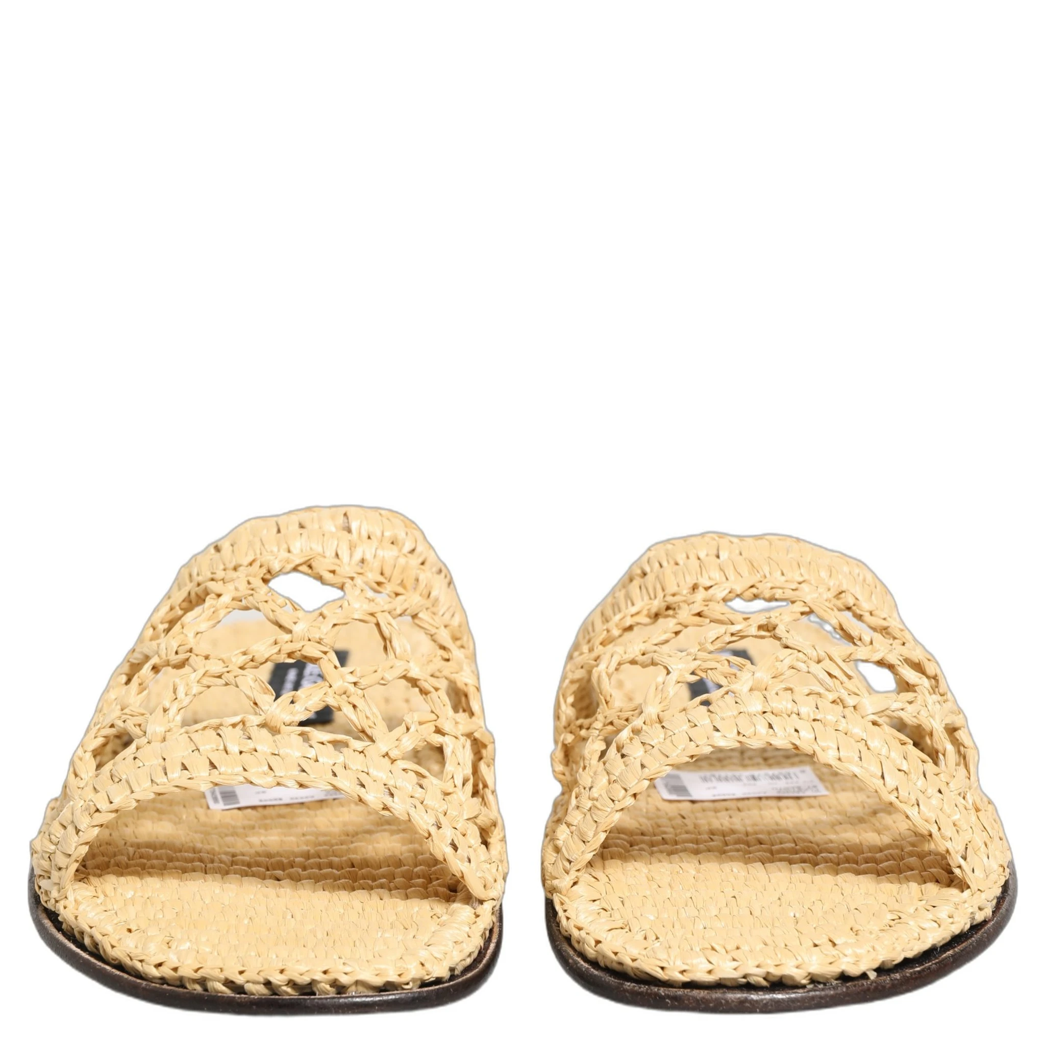 Beige Straw Raffia Slides Sandals Flats Shoes