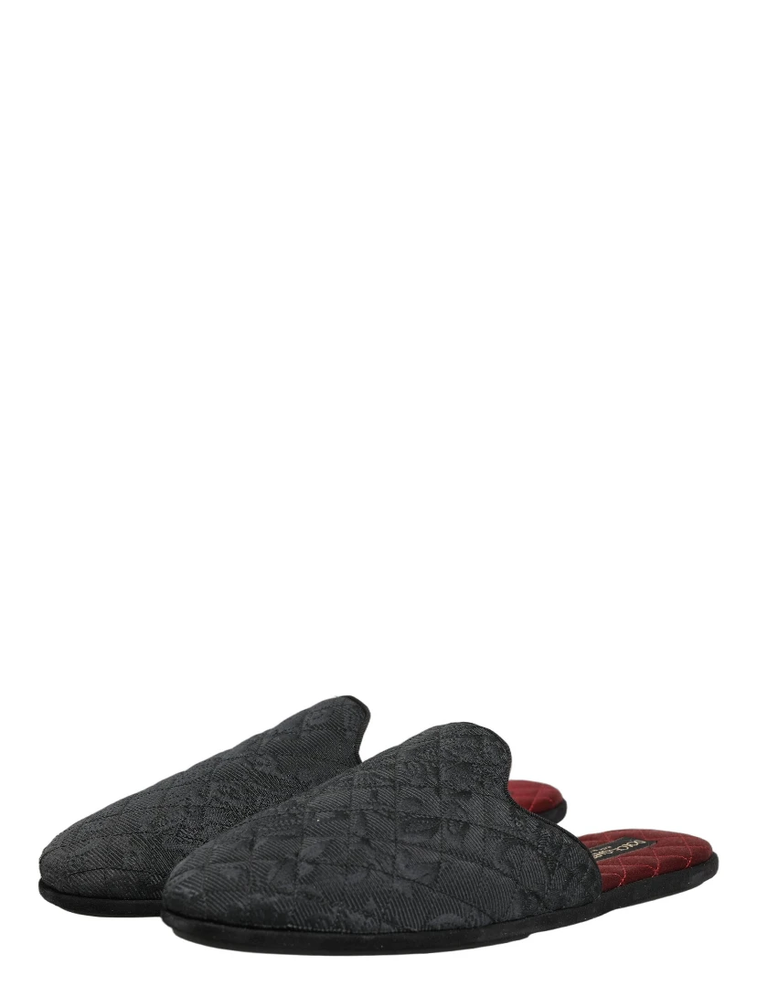 Black Floral Brocade Slides Slippers Shoes