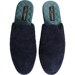 Blue Suede Slides Flat Slipper Men Shoes