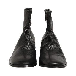 Black Leather Logo Short Ankle Boots Shoes