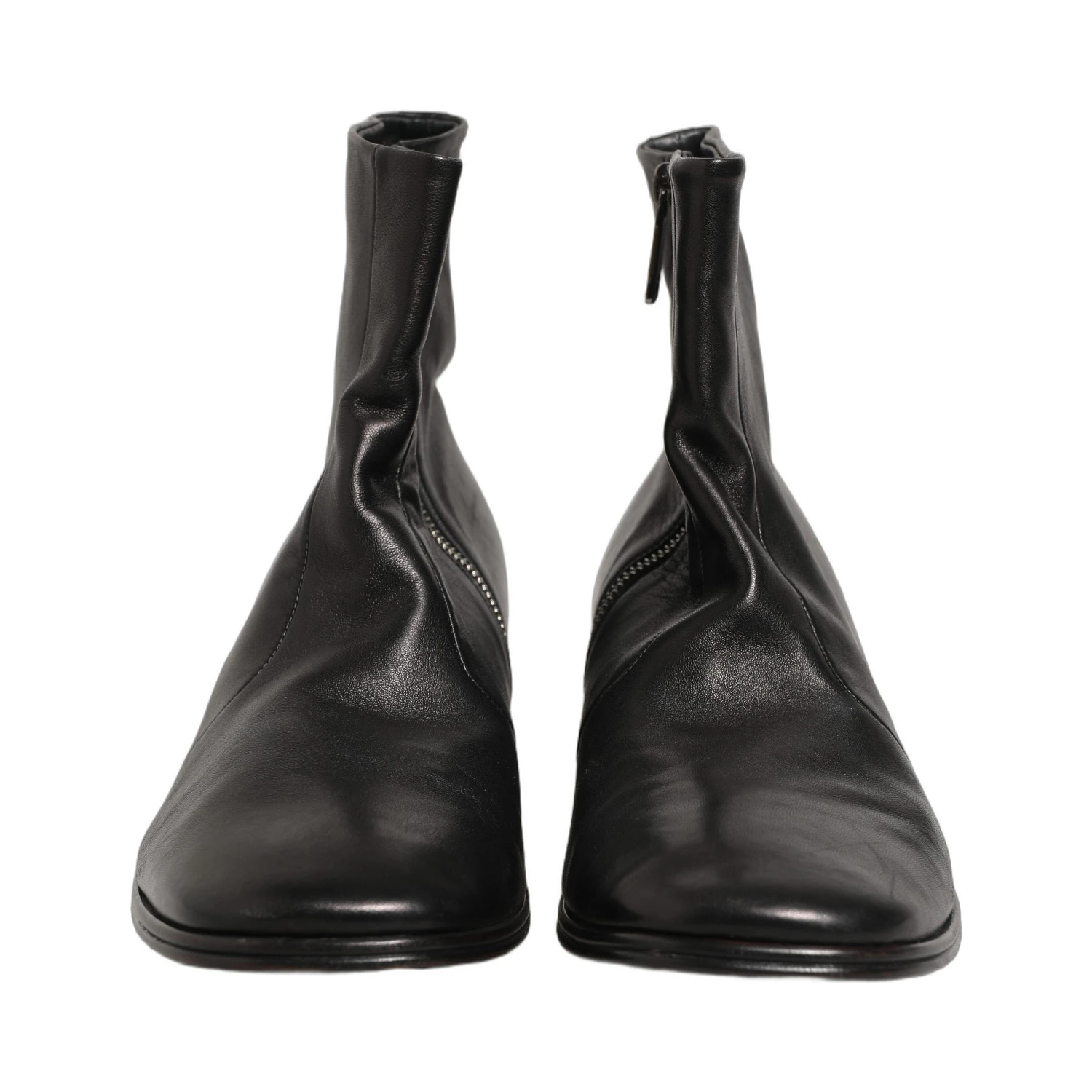 Black Leather Logo Short Ankle Boots Shoes