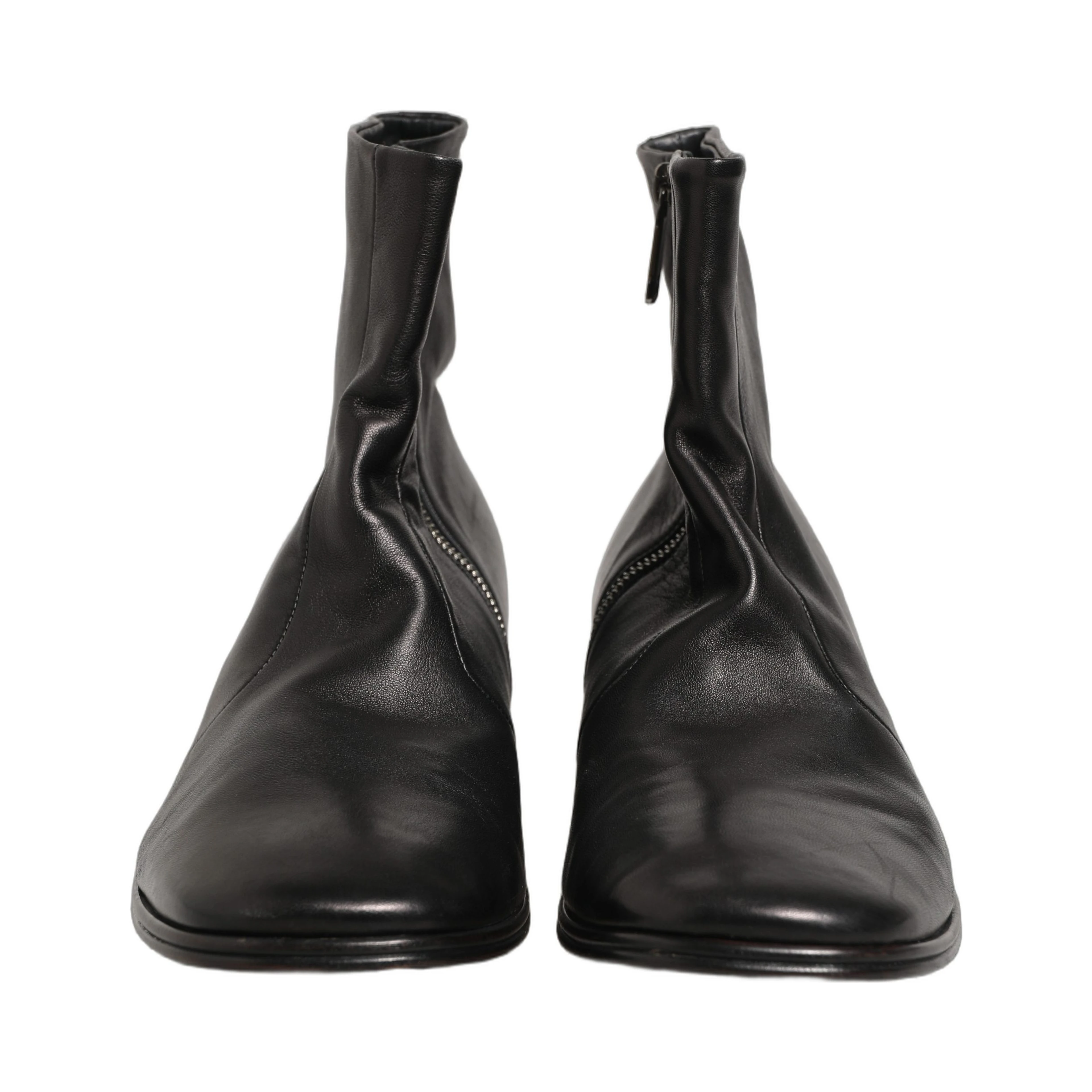 Black Leather Logo Short Ankle Boots Shoes