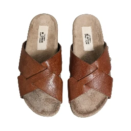 Brown Calf Leather Slides Sandals Shoes