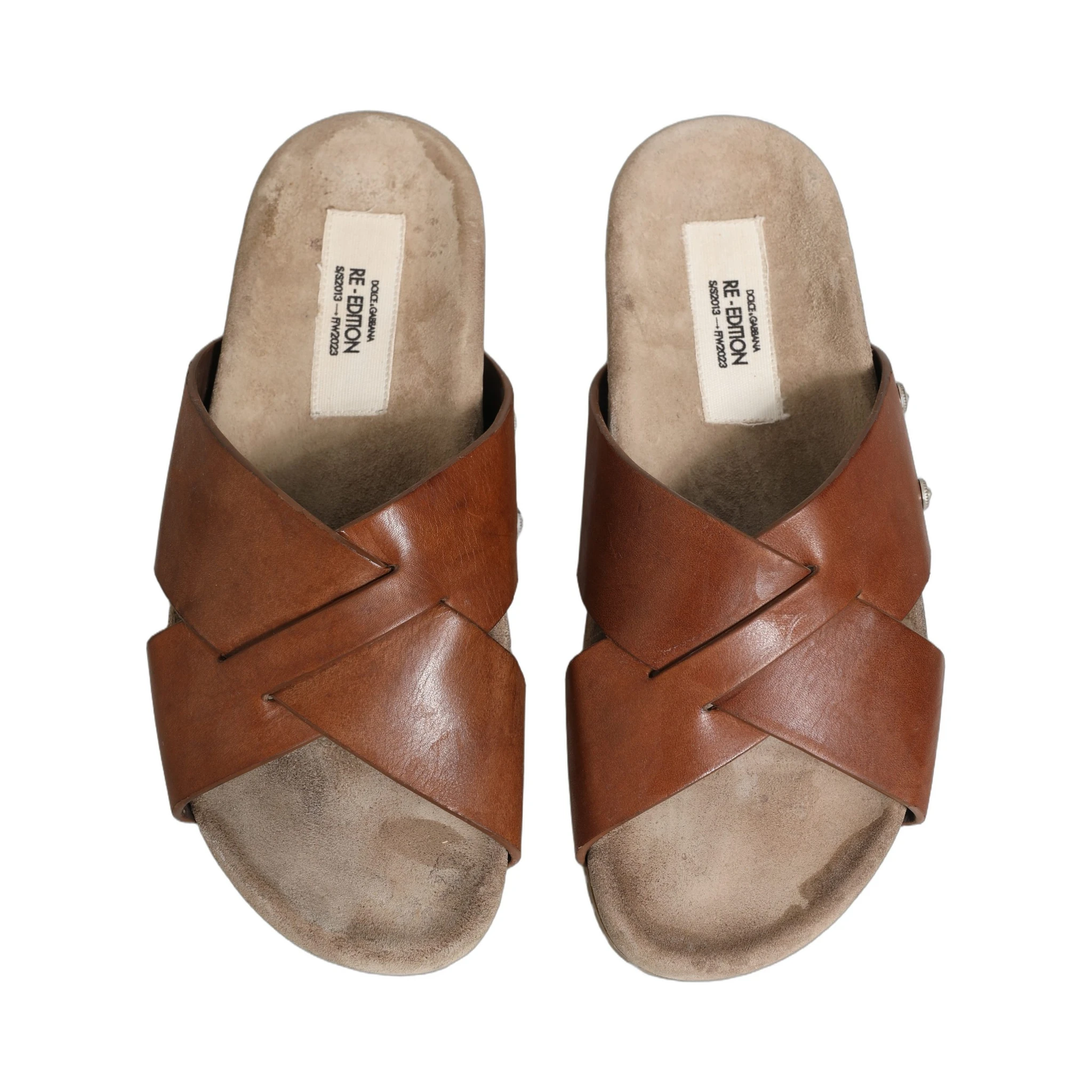 Brown Calf Leather Slides Sandals Shoes