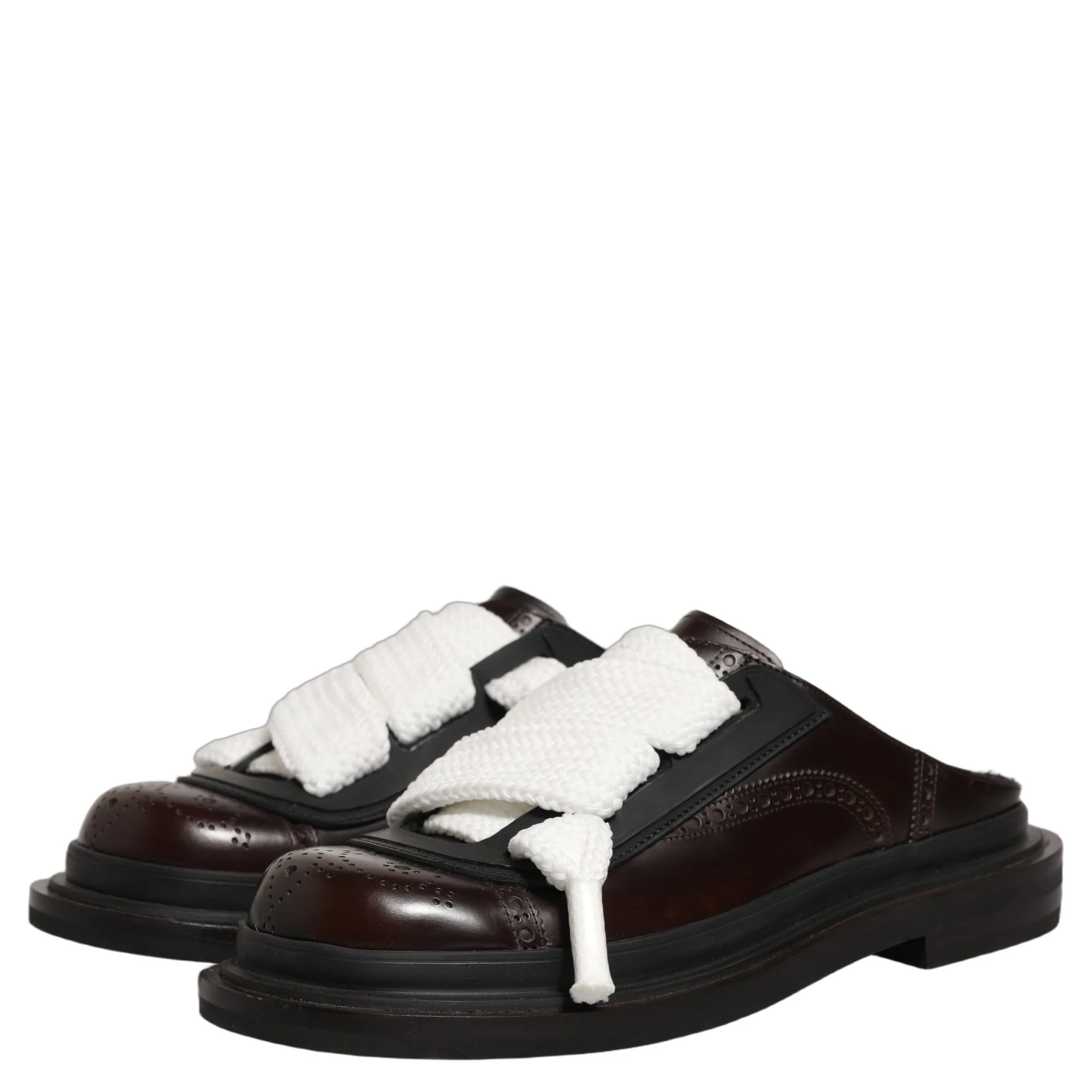 Brown Leather Slip On Flat Sandals Men Shoes