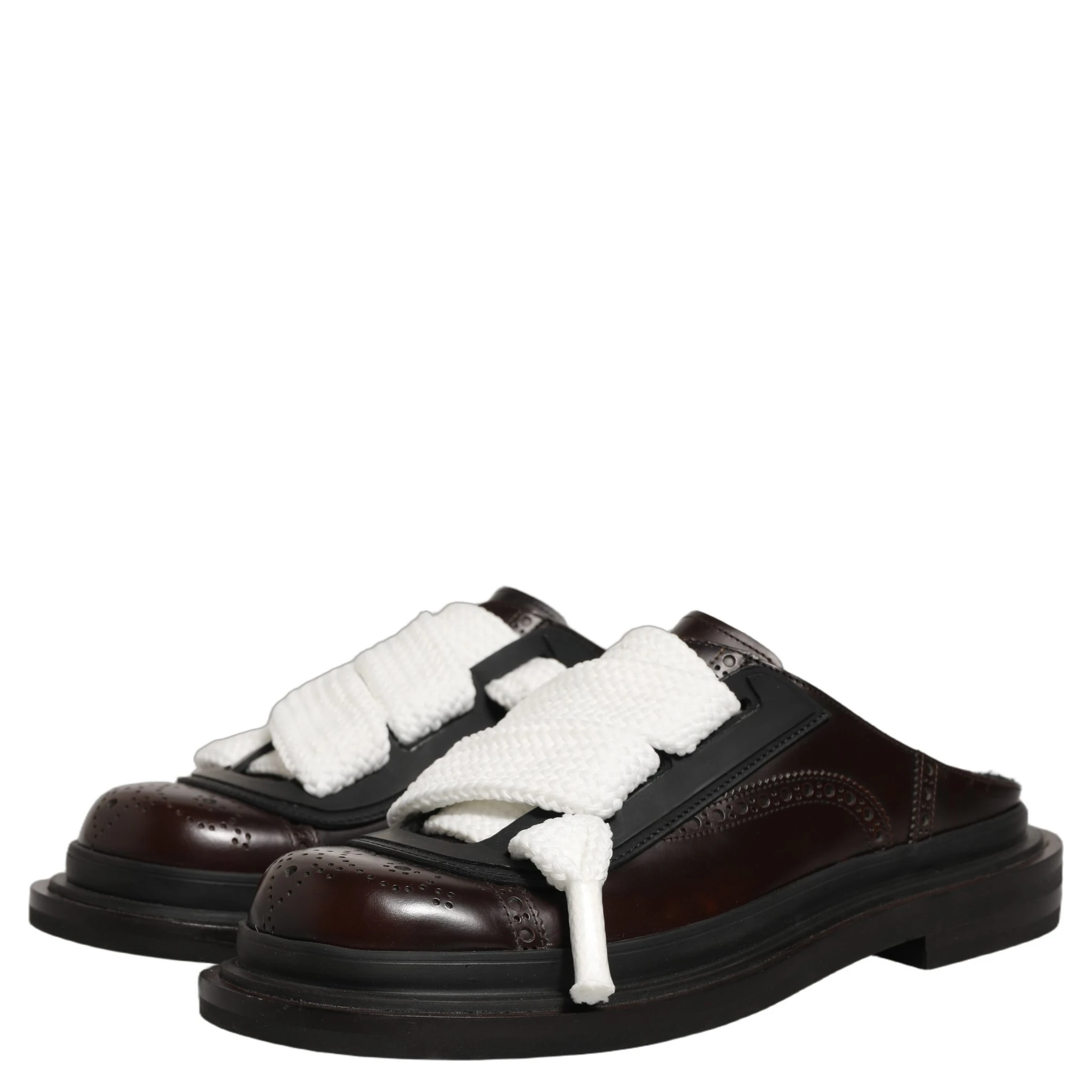 Brown Leather Slip On Flat Sandals Men Shoes