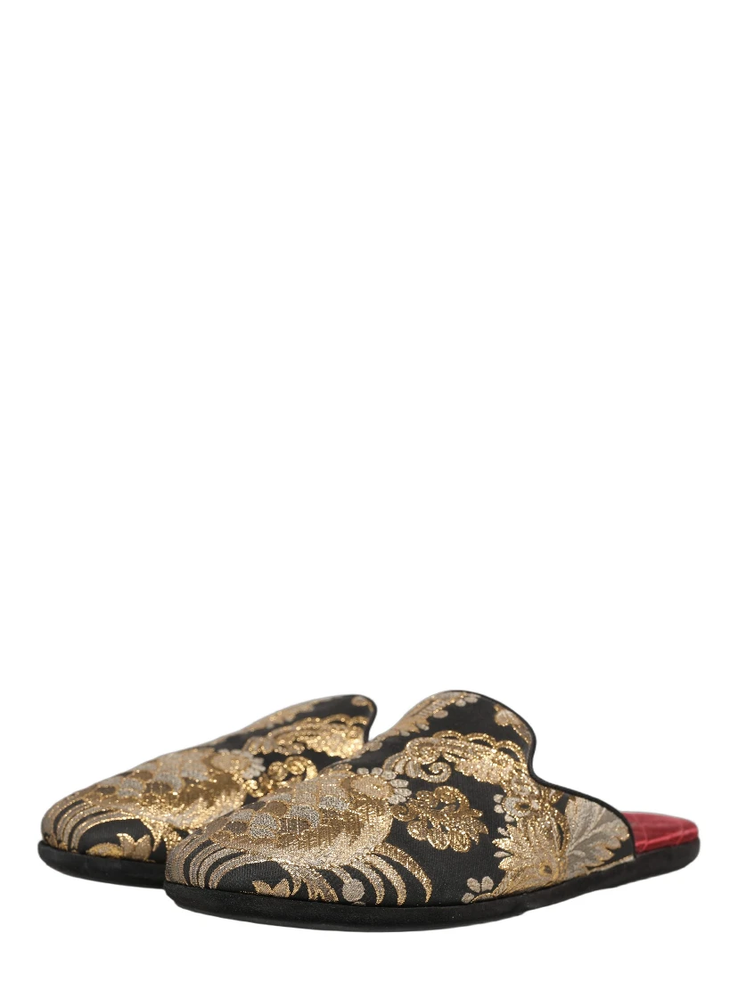 Black Floral Jacquard Flats Sandals Men Shoes