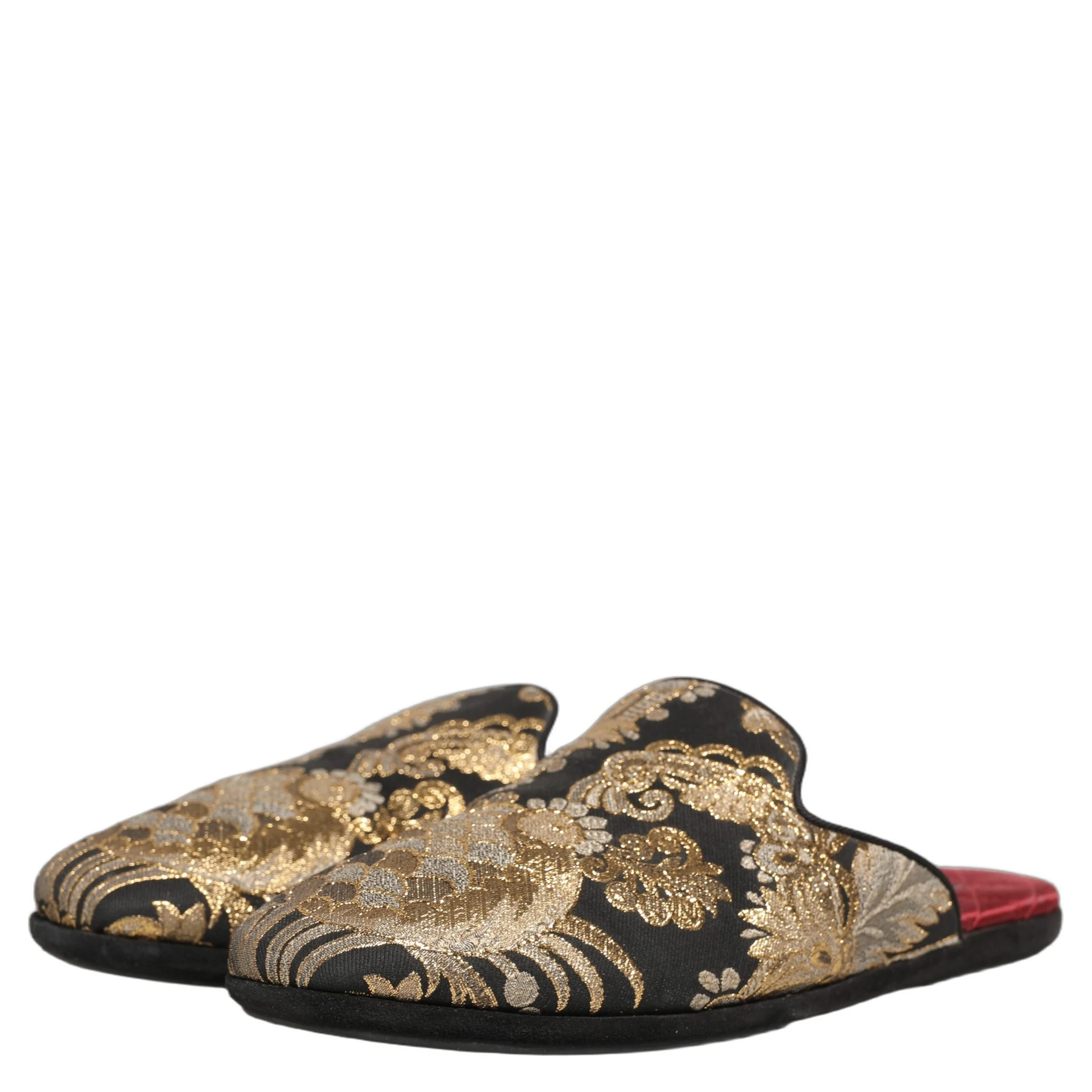 Black Floral Jacquard Flats Sandals Men Shoes