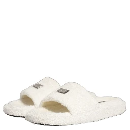 White Faux Fur Flats Men Slides Sandals Shoes