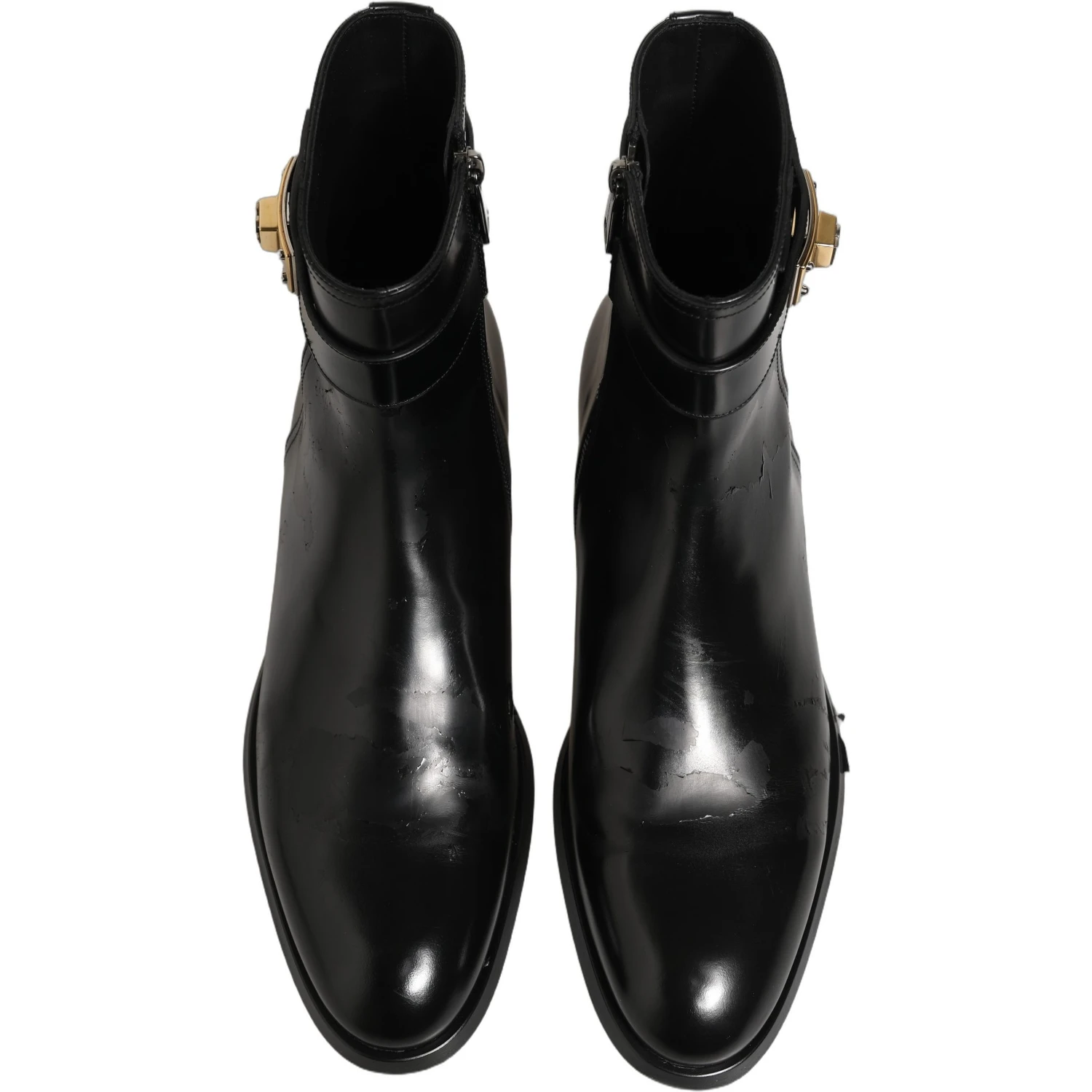 Black Leather Logo Buckle Mid Calf Boots Shoes