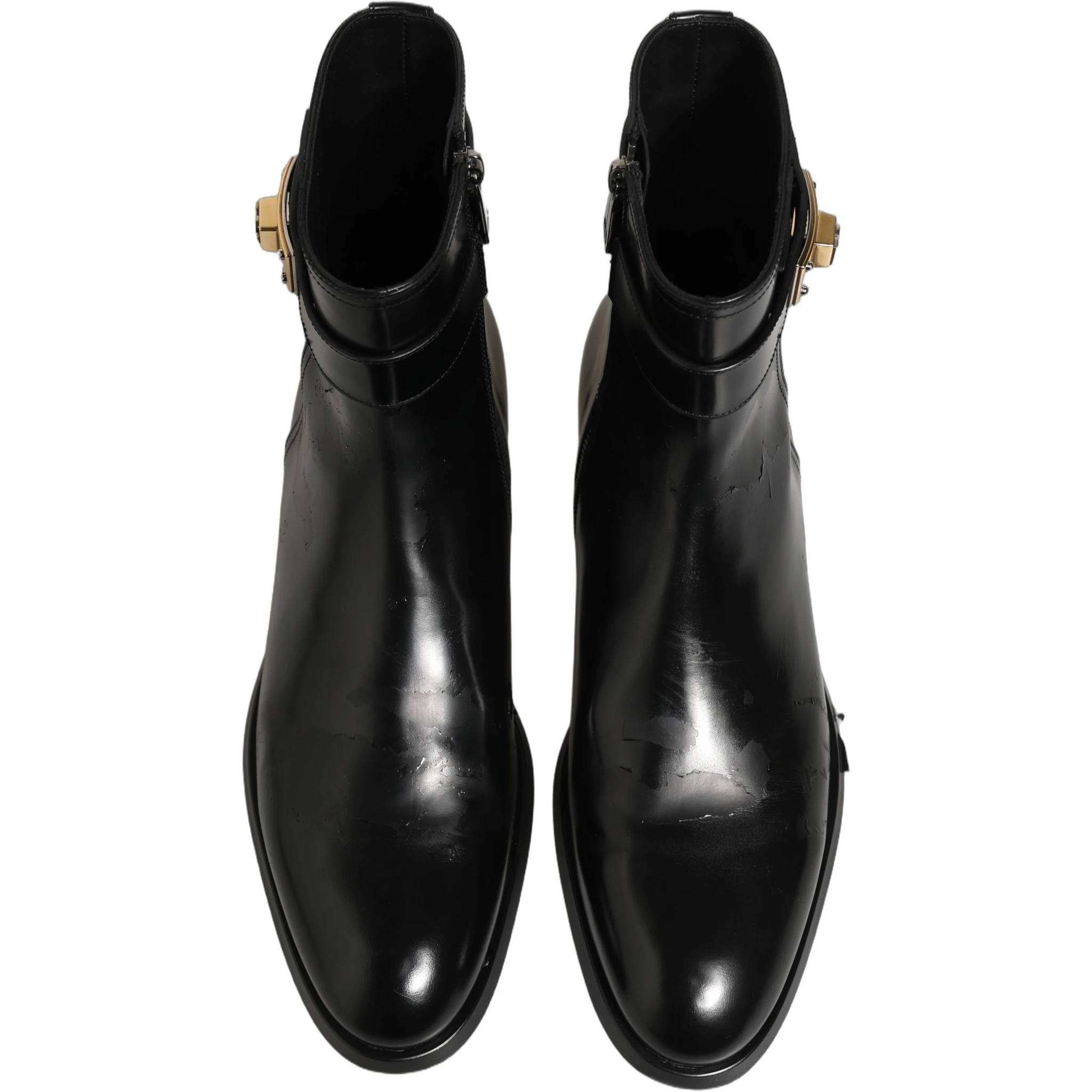 Black Leather Logo Buckle Mid Calf Boots Shoes