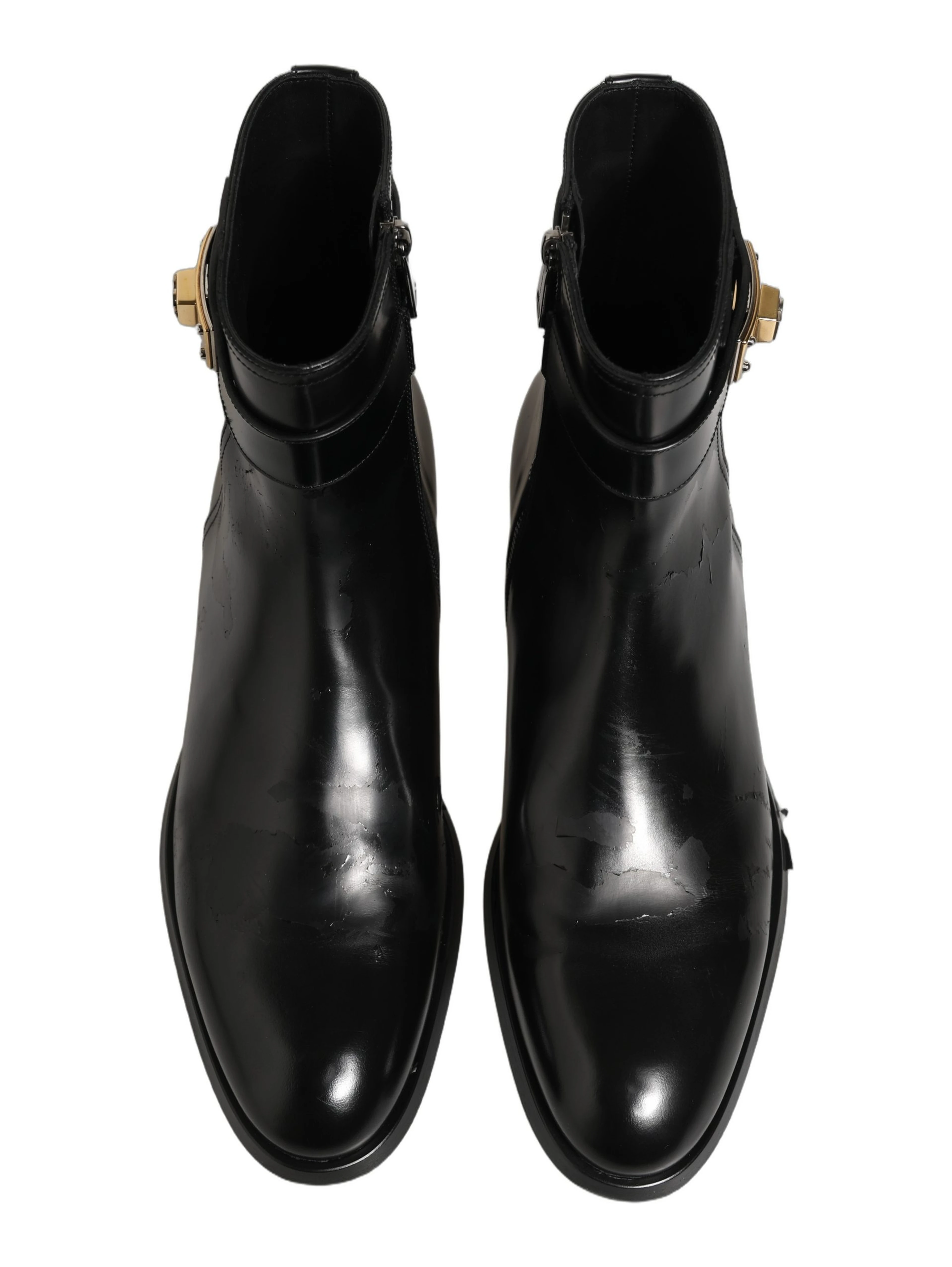 Black Leather Logo Buckle Mid Calf Boots Shoes