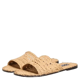 Beige Straw Raffia Slides Sandals Flats Shoes