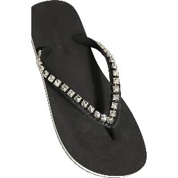 Black Embellished Rubber Flip Flops Men Shoes