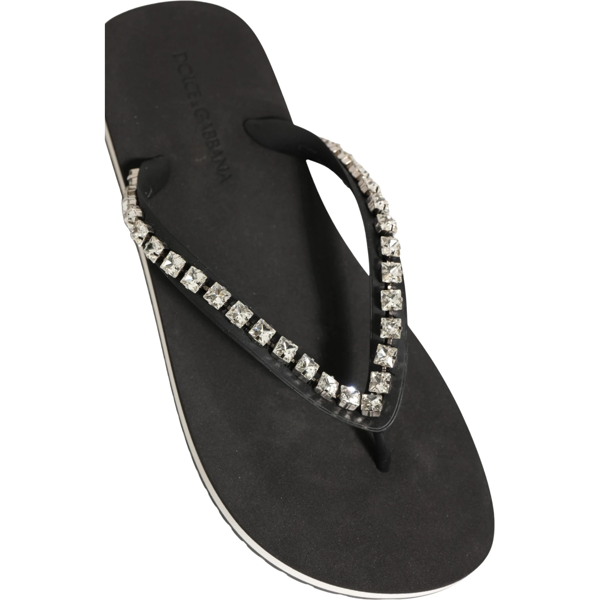 Black Embellished Rubber Flip Flops Men Shoes