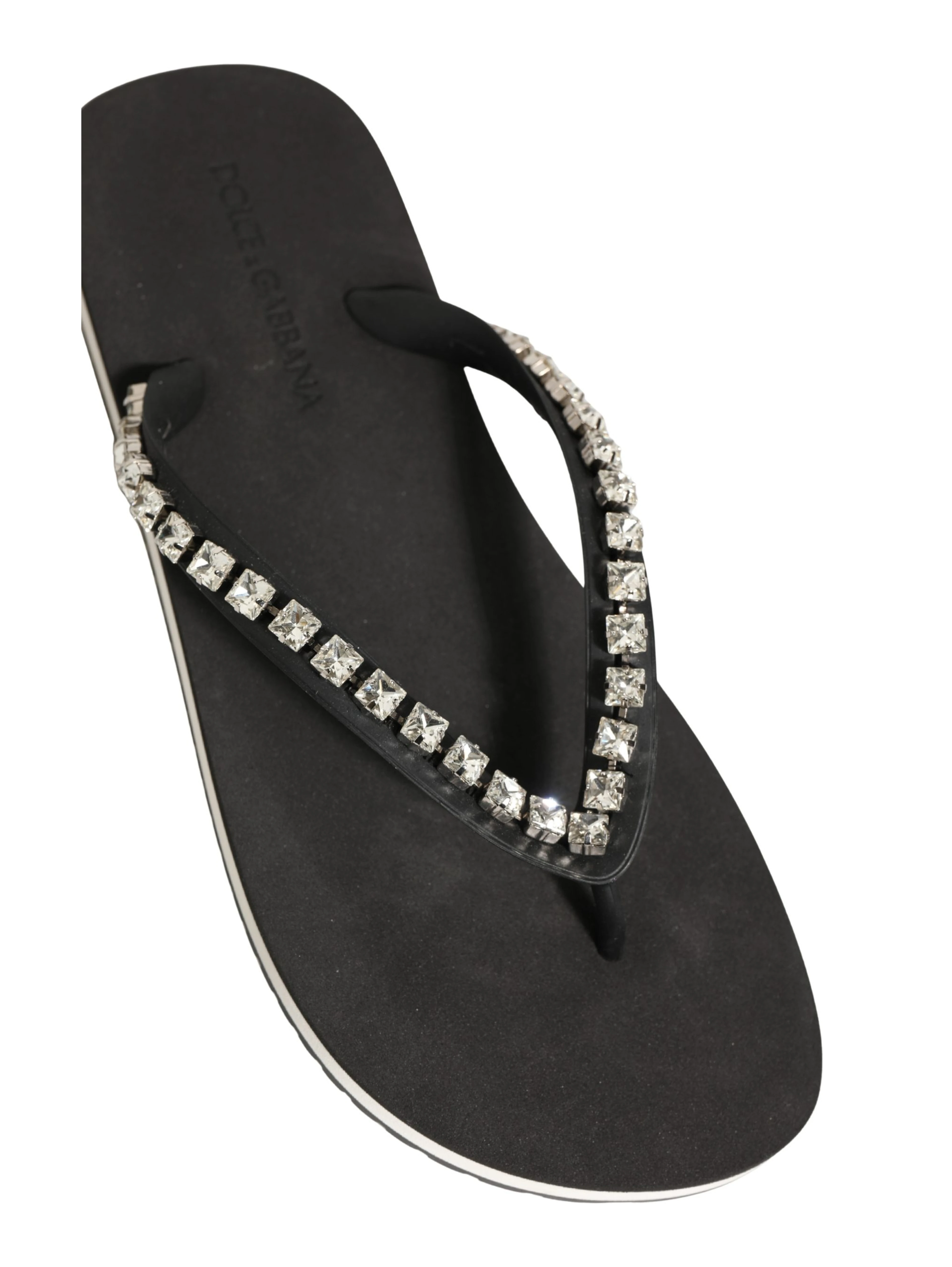 Black Embellished Rubber Flip Flops Men Shoes