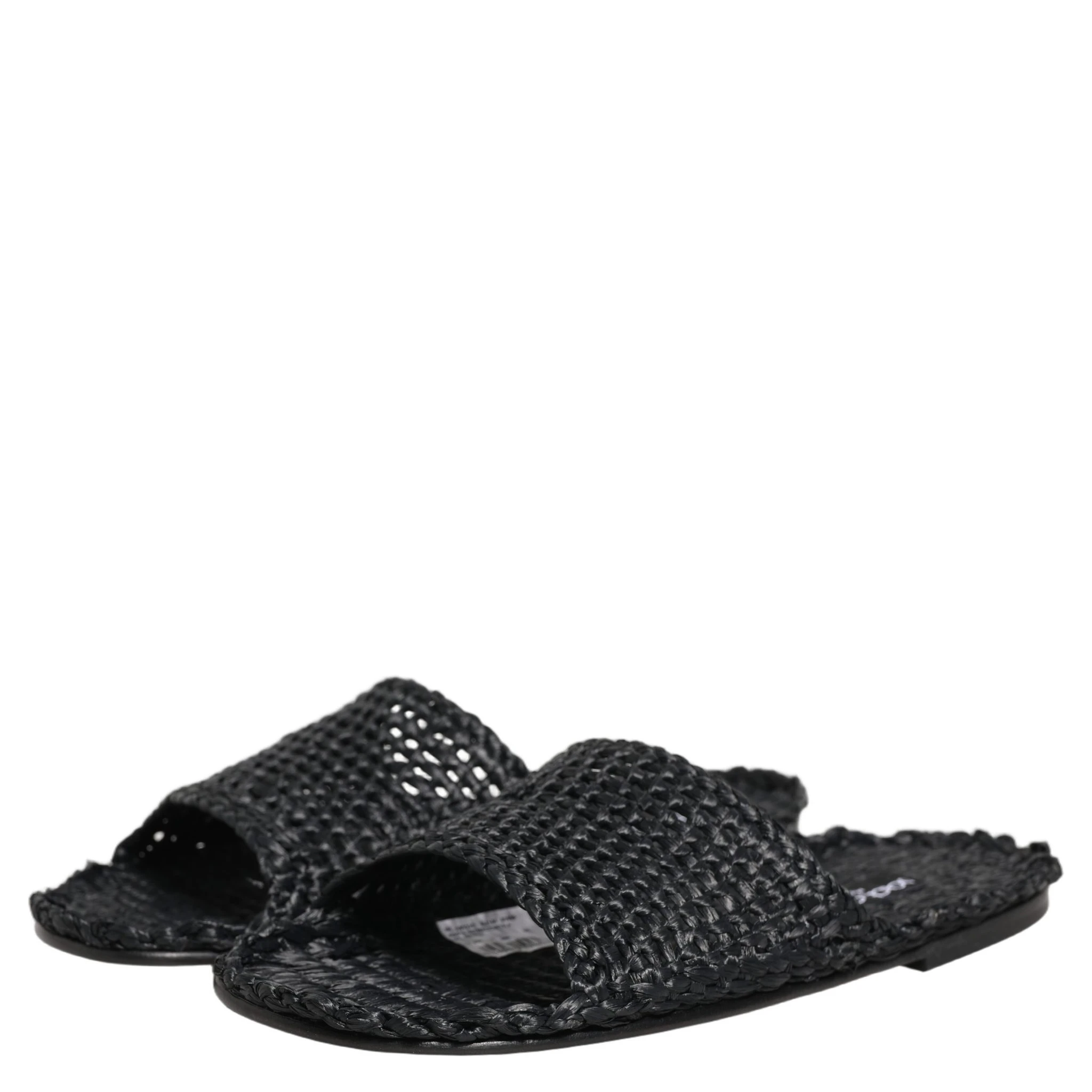 Black Straw Raffia Slides Sandals Flats Shoes