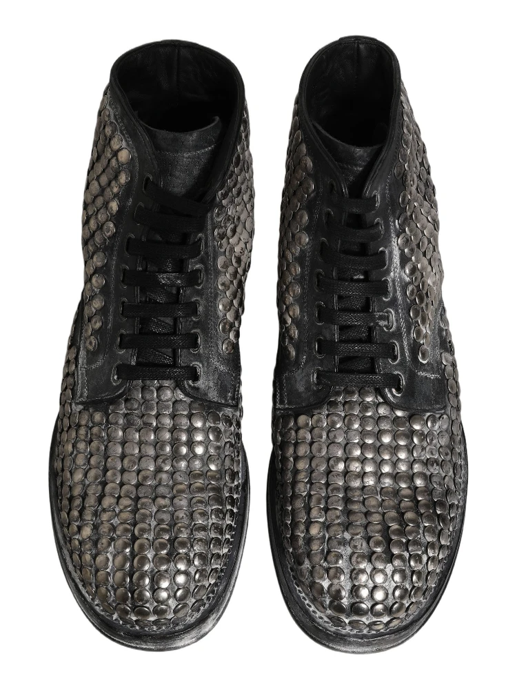 Black Leather Runway Studs Ankle Boots Shoes