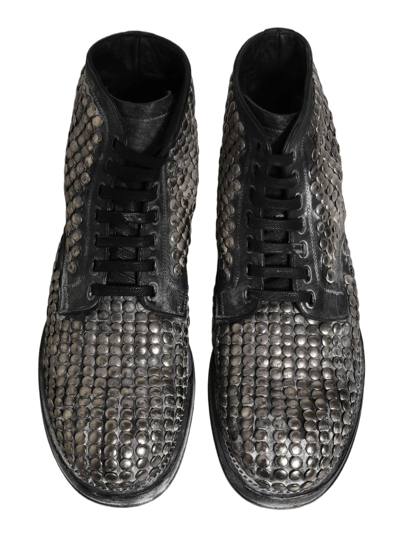 Black Leather Runway Studs Ankle Boots Shoes