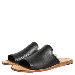 Brown Leather Slides Sandals Flats Men Shoes