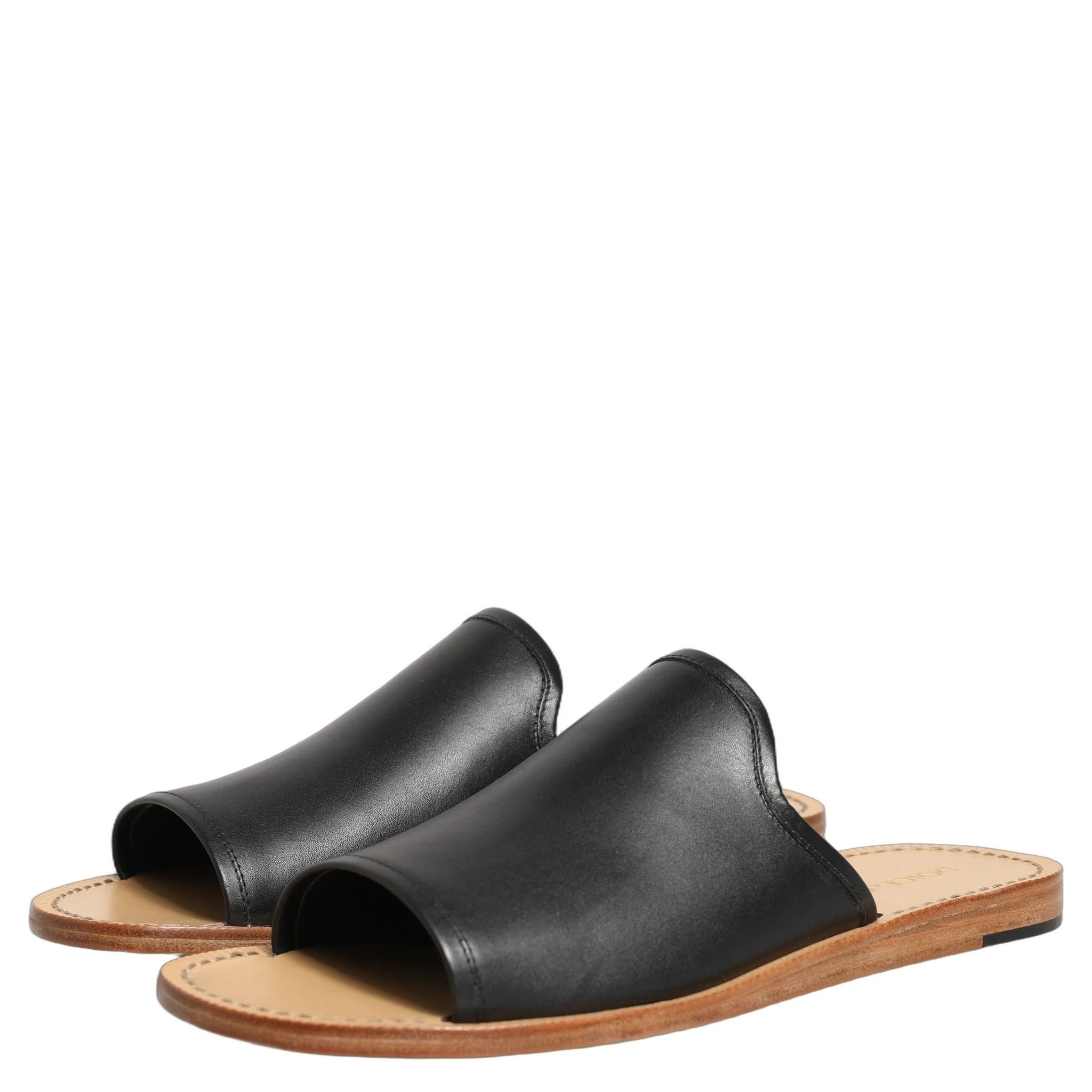 Brown Leather Slides Sandals Flats Men Shoes
