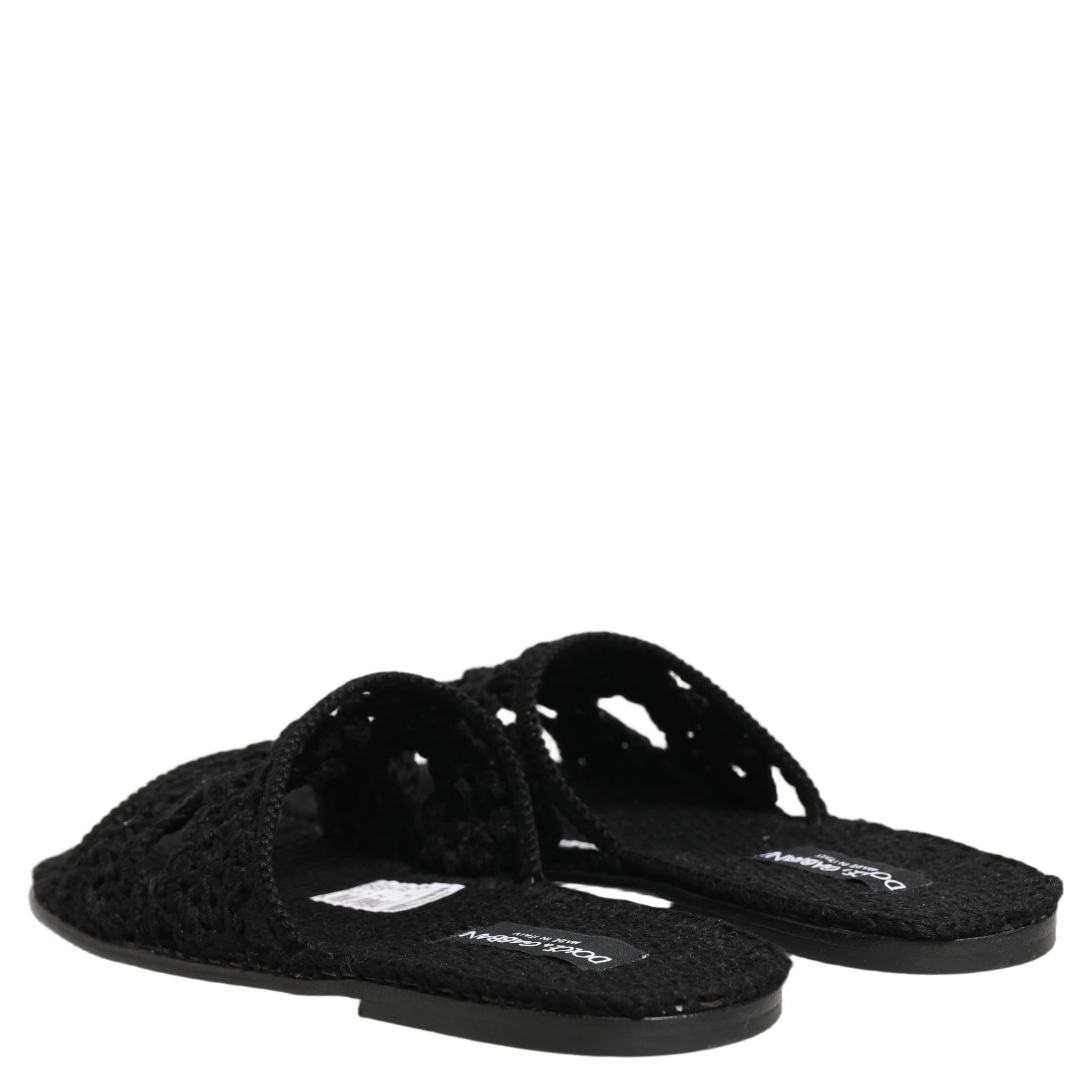 Black Fabric Woven Slides Sandals Flats Shoes