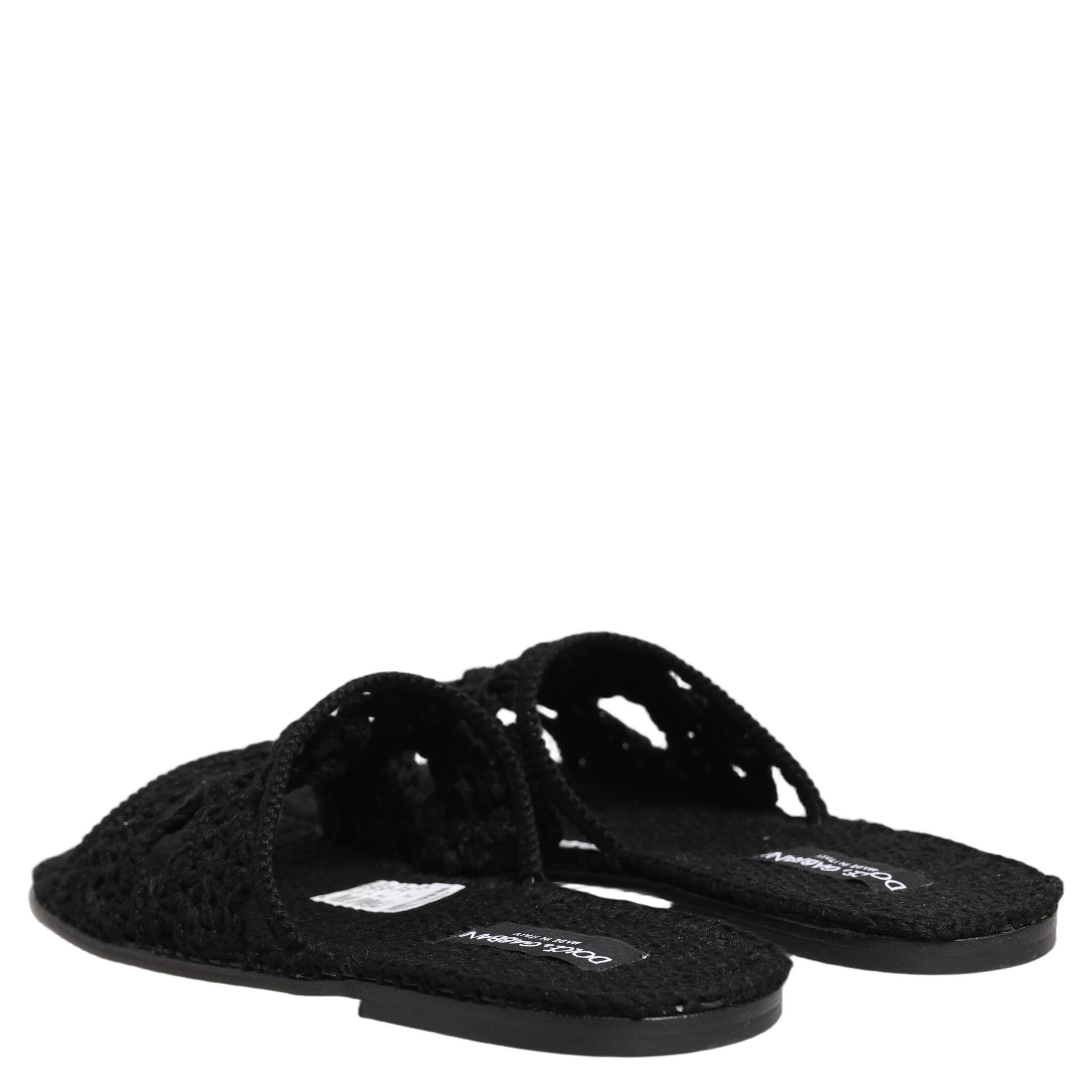 Black Fabric Woven Slides Sandals Flats Shoes