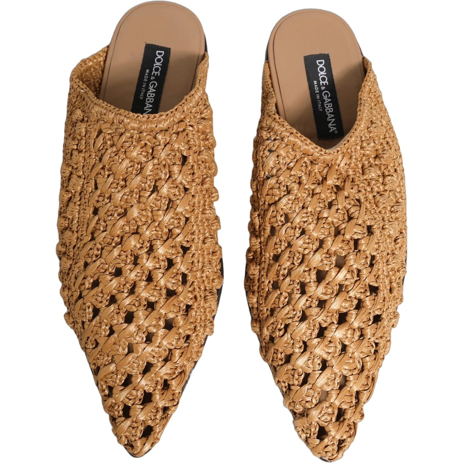 Beige Woven Straw Slides Sandals Flats Shoes