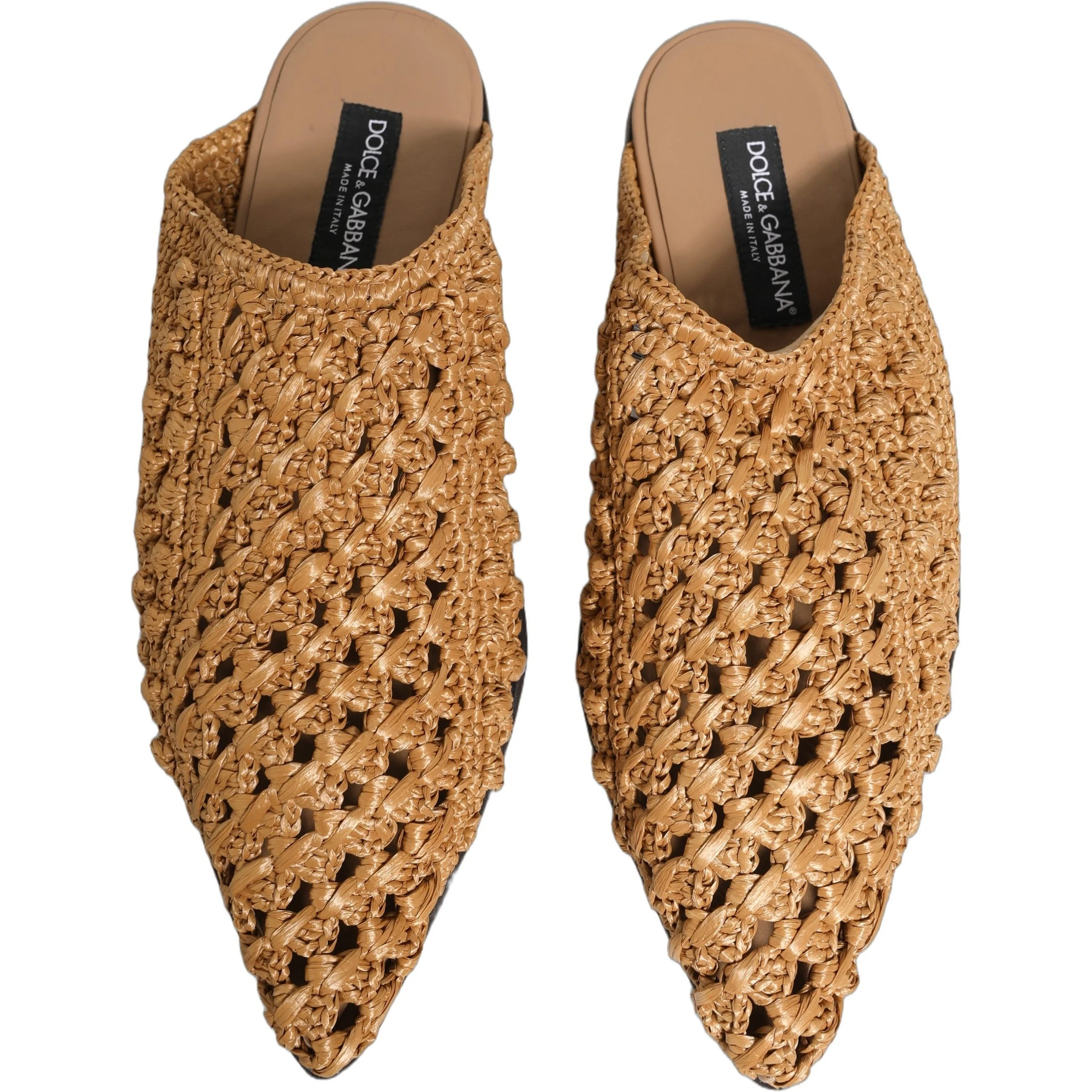 Beige Woven Straw Slides Sandals Flats Shoes