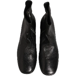 Black Leather Logo Short Ankle Boots Shoes