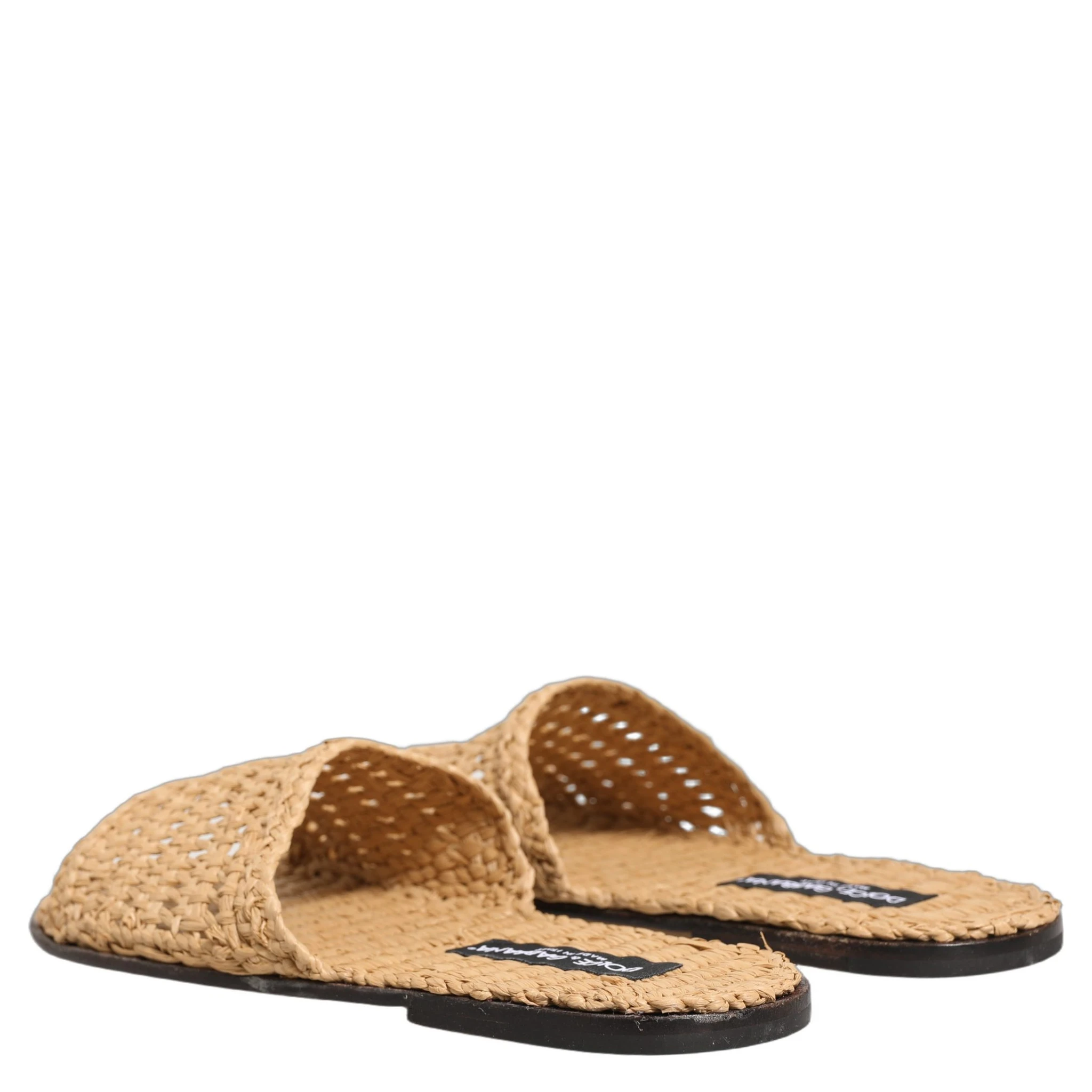 Beige Straw Raffia Slides Sandals Flats Shoes