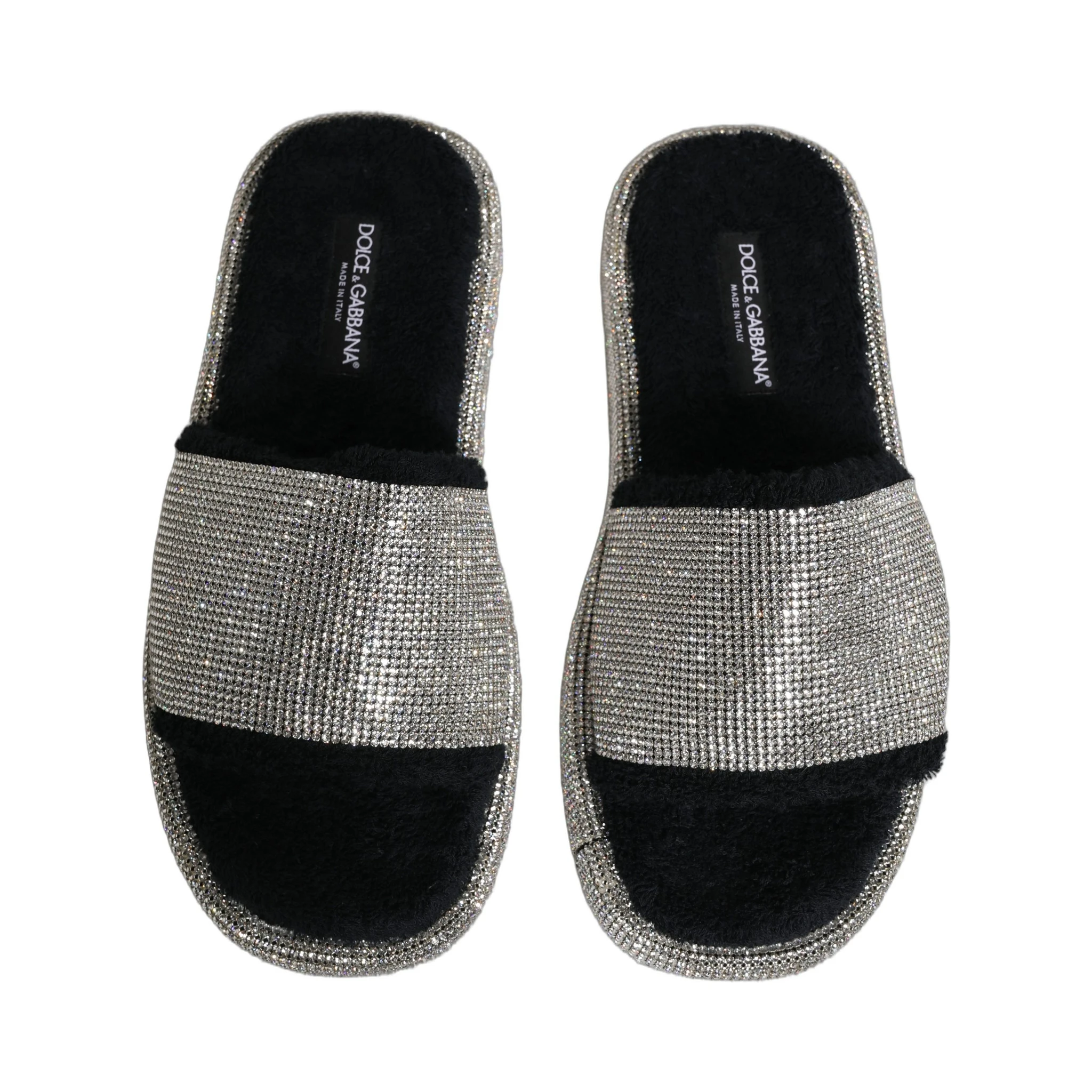 Black Crystal Embellished Platform Men Slides Shoes