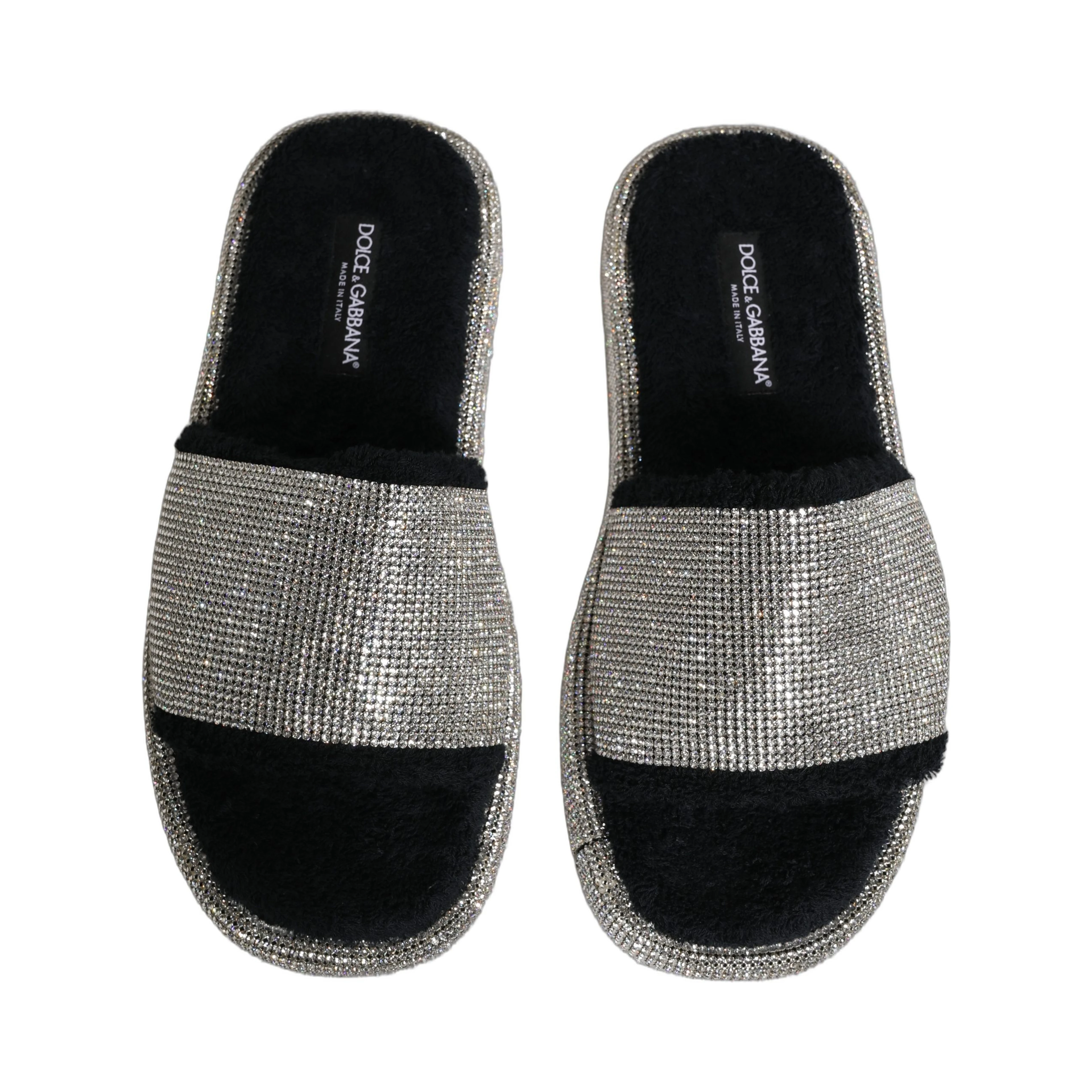 Black Crystal Embellished Platform Men Slides Shoes