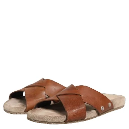Brown Calf Leather Slides Sandals Shoes