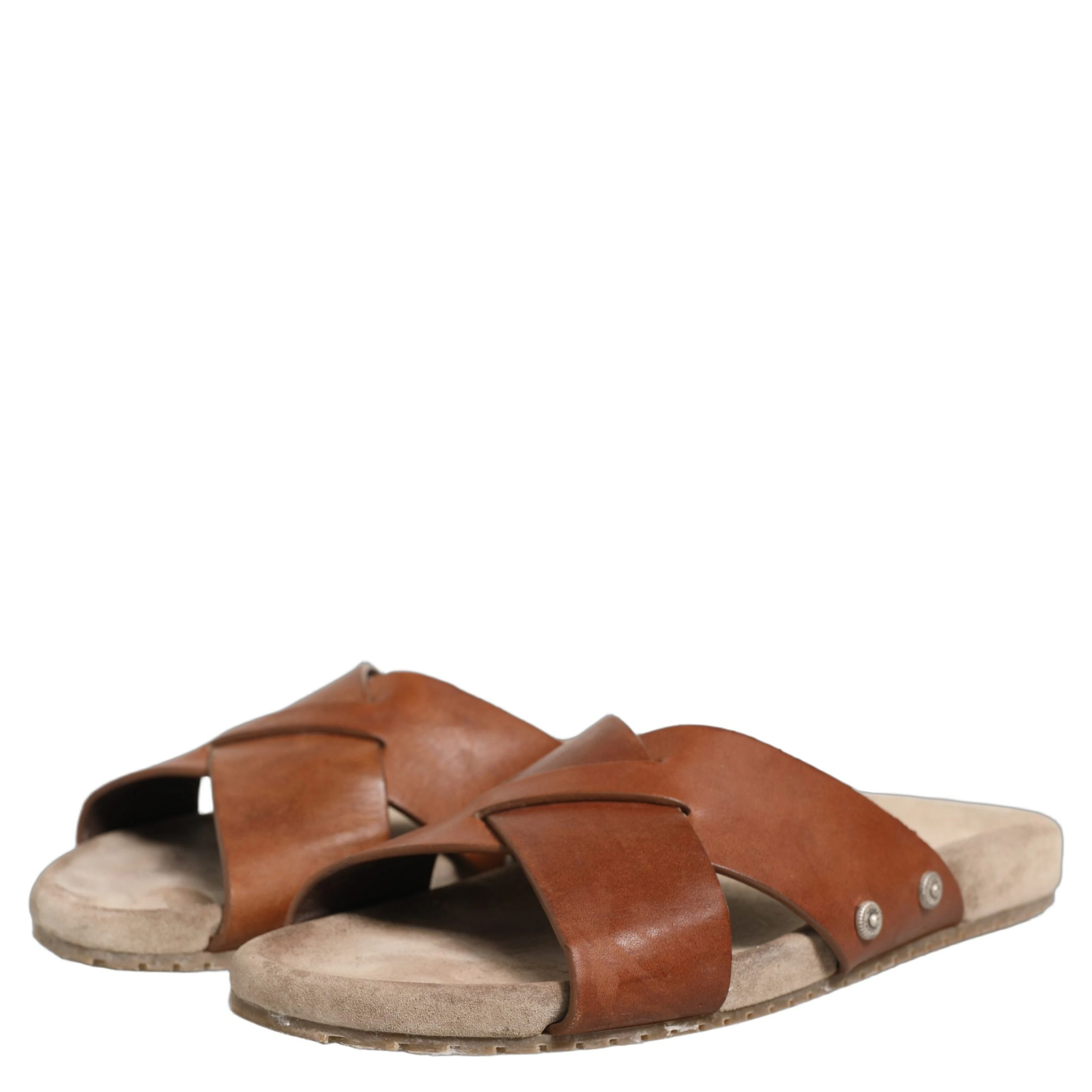 Brown Calf Leather Slides Sandals Shoes