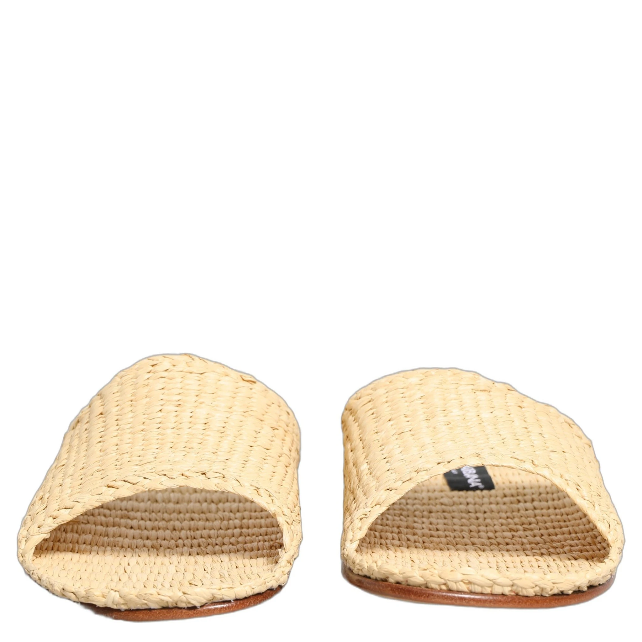 Beige Straw Raffia Slides Sandals Flats Shoes