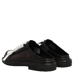 Brown Leather Slip On Flat Sandals Men Shoes