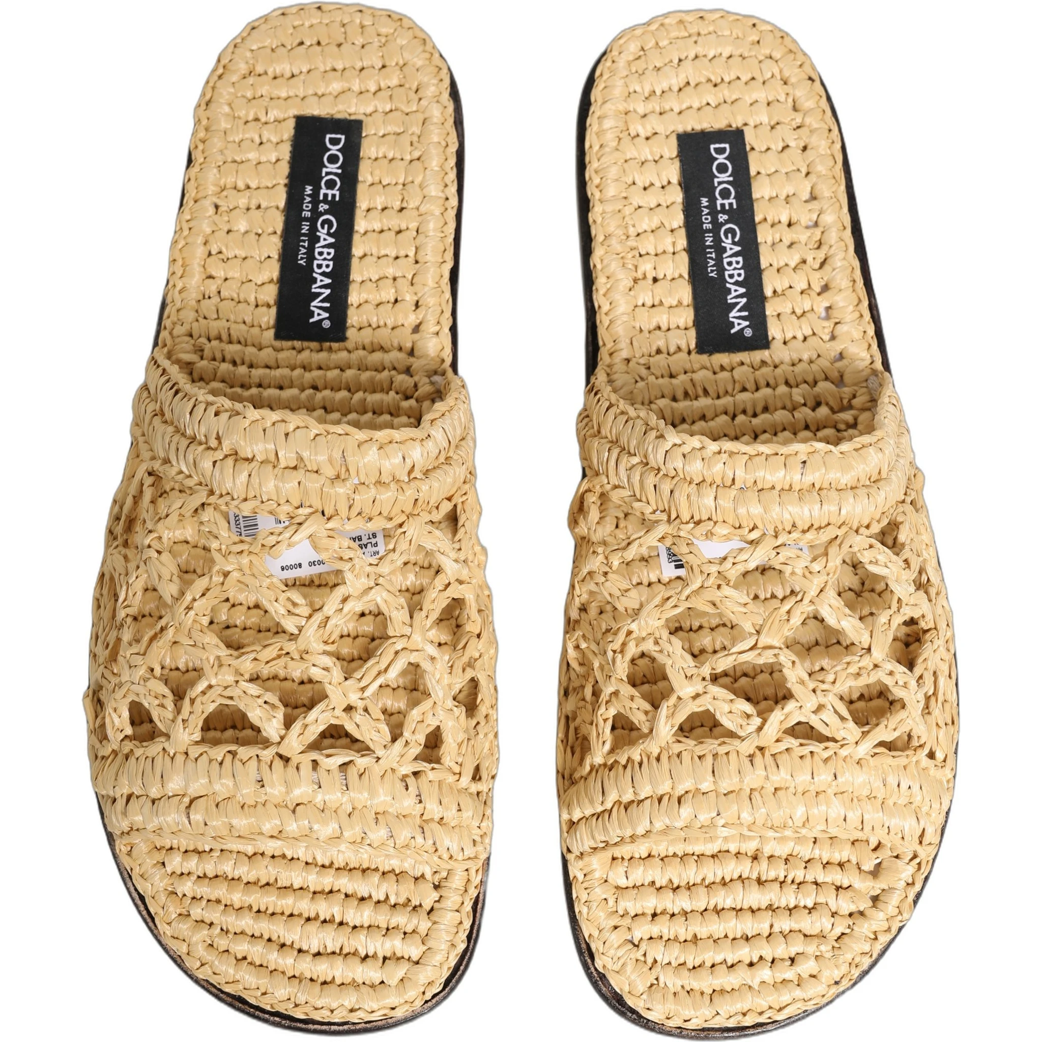 Beige Straw Raffia Slides Sandals Flats Shoes