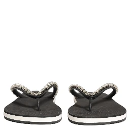 Black Embellished Rubber Flip Flops Men Shoes