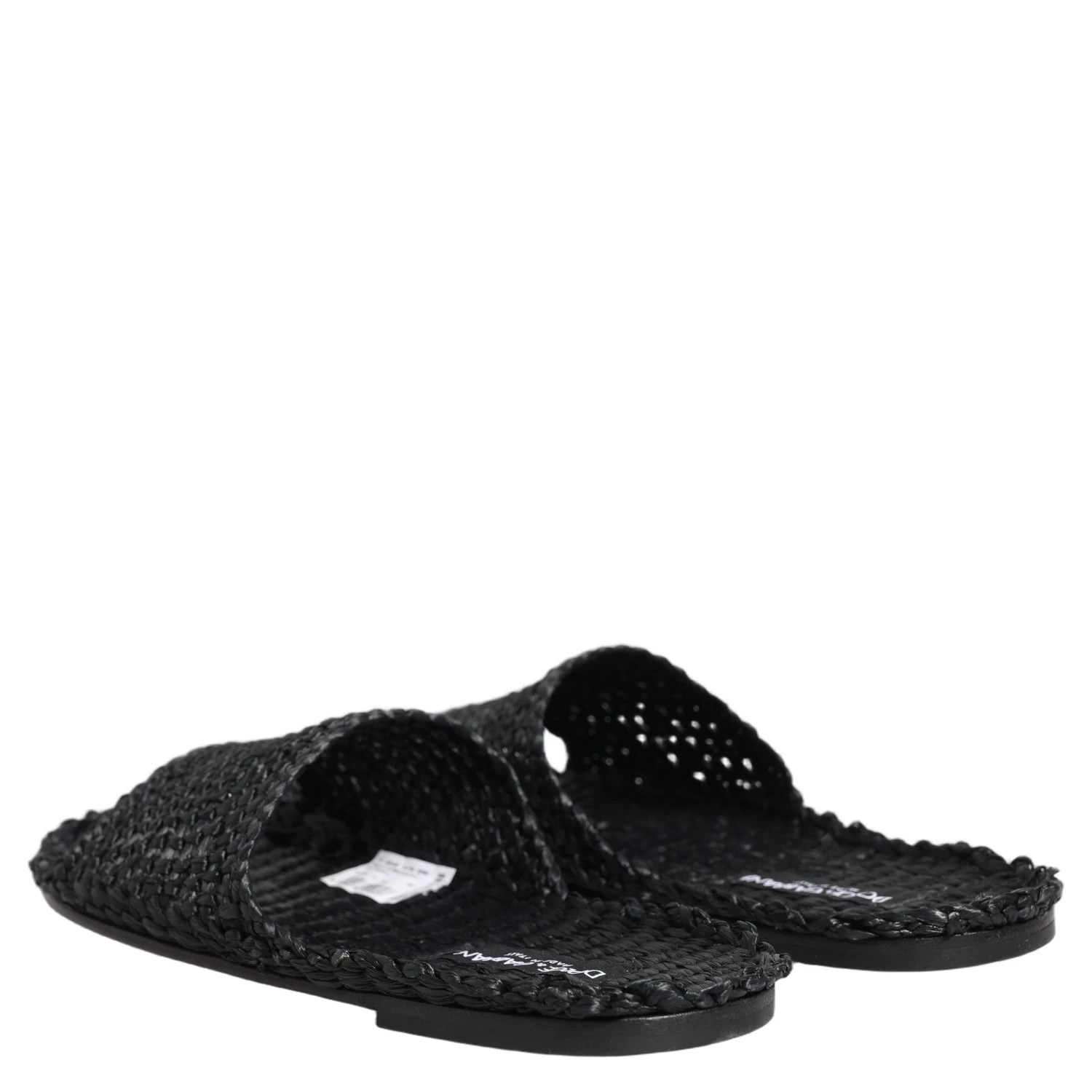 Black Straw Raffia Slides Sandals Flats Shoes