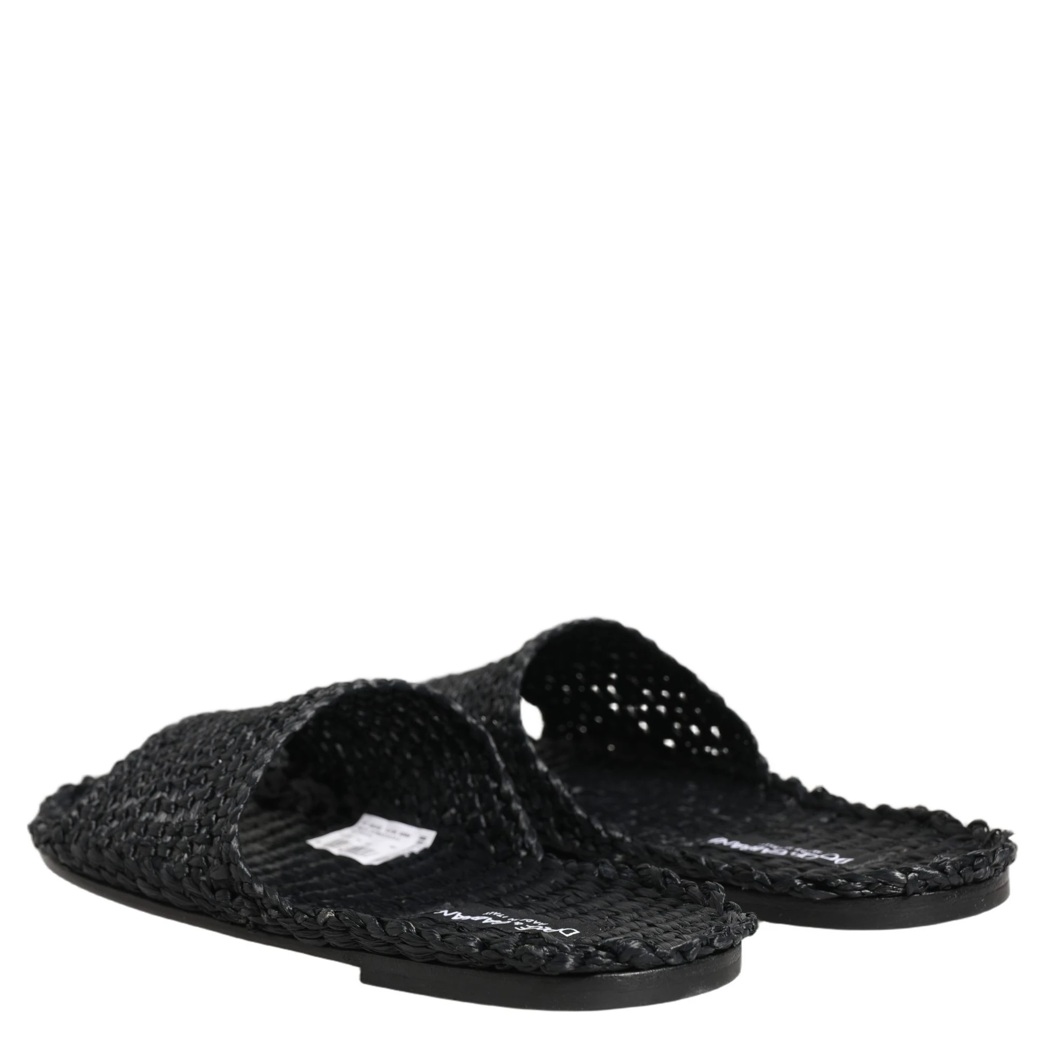 Black Straw Raffia Slides Sandals Flats Shoes