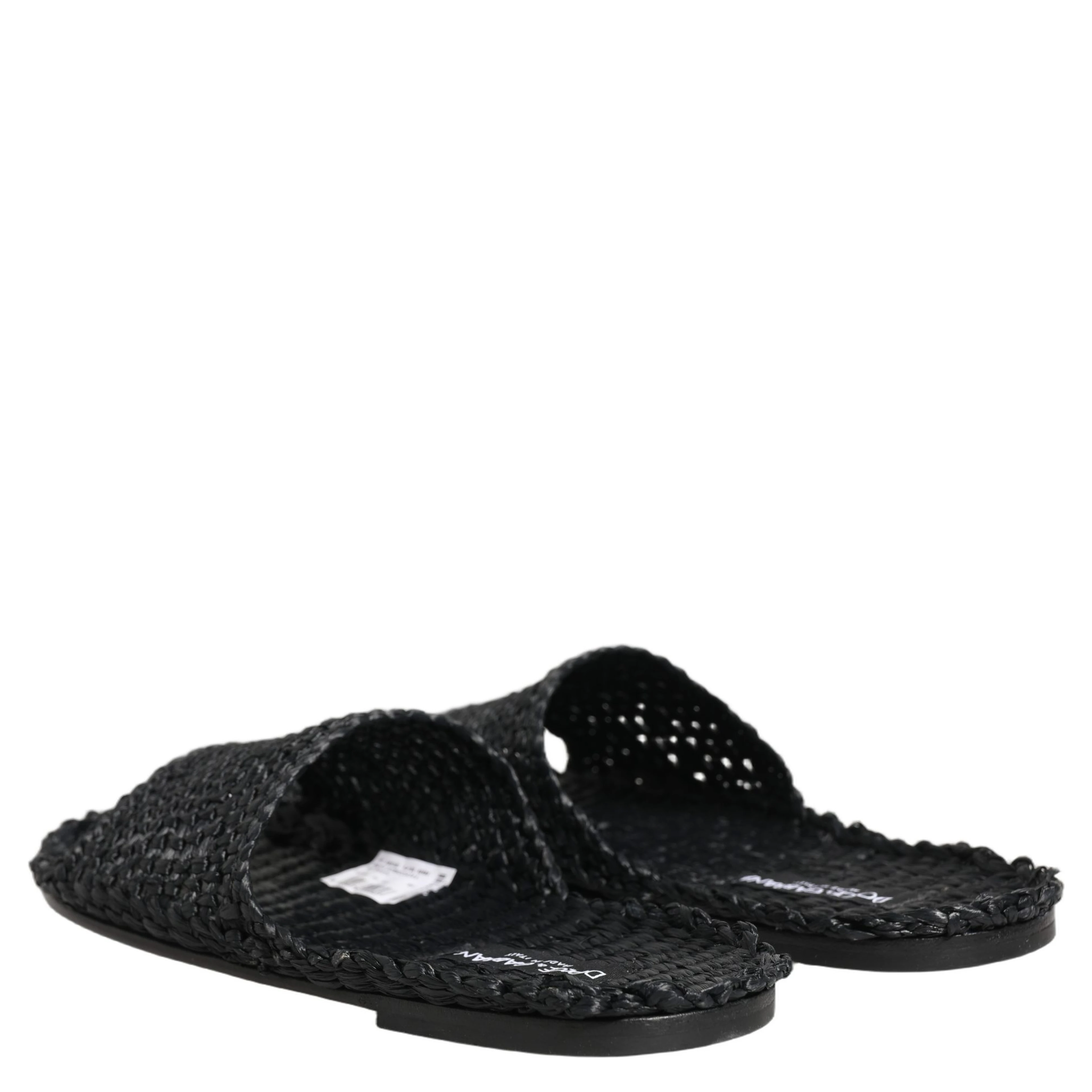 Black Straw Raffia Slides Sandals Flats Shoes