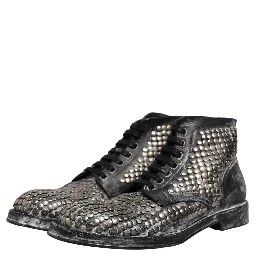 Black Leather Runway Studs Ankle Boots Shoes