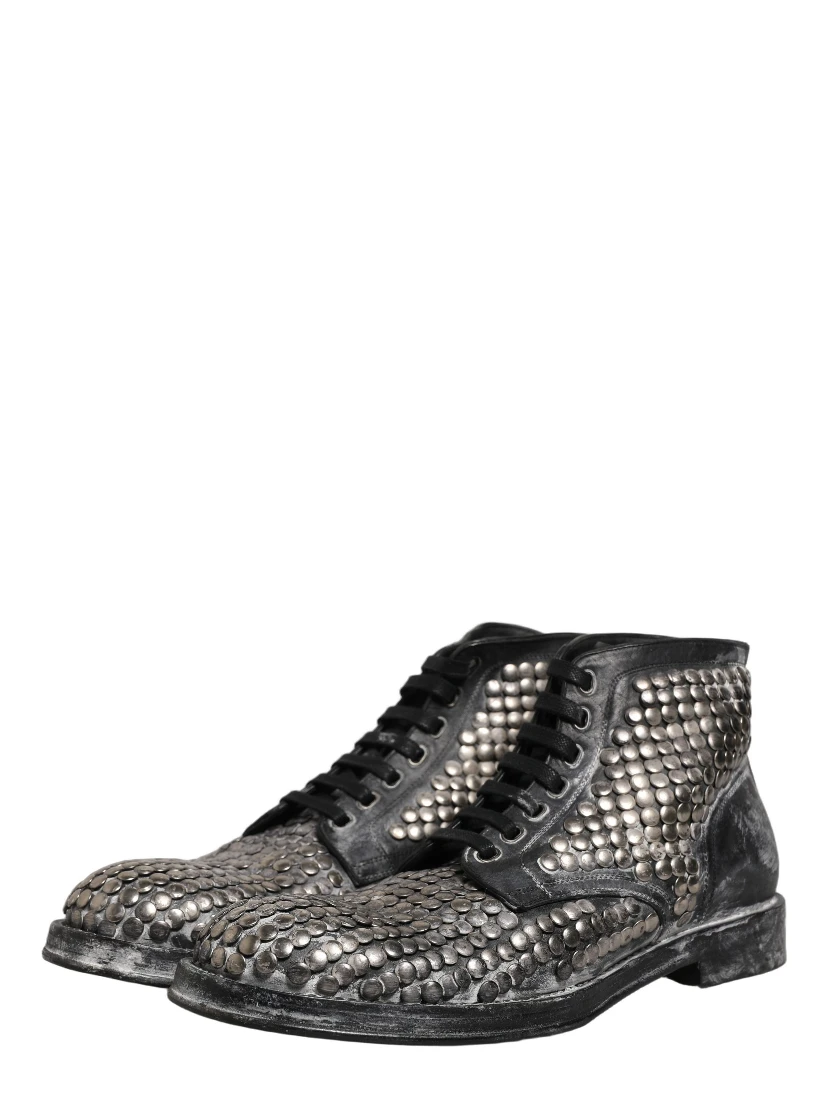 Black Leather Runway Studs Ankle Boots Shoes