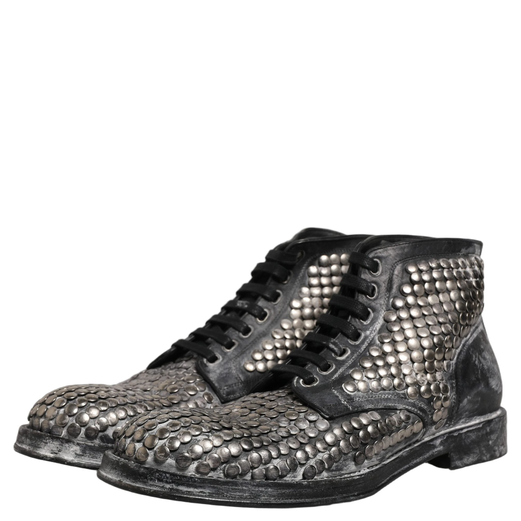 Black Leather Runway Studs Ankle Boots Shoes