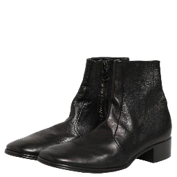 Black Leather Logo Short Ankle Boots Shoes