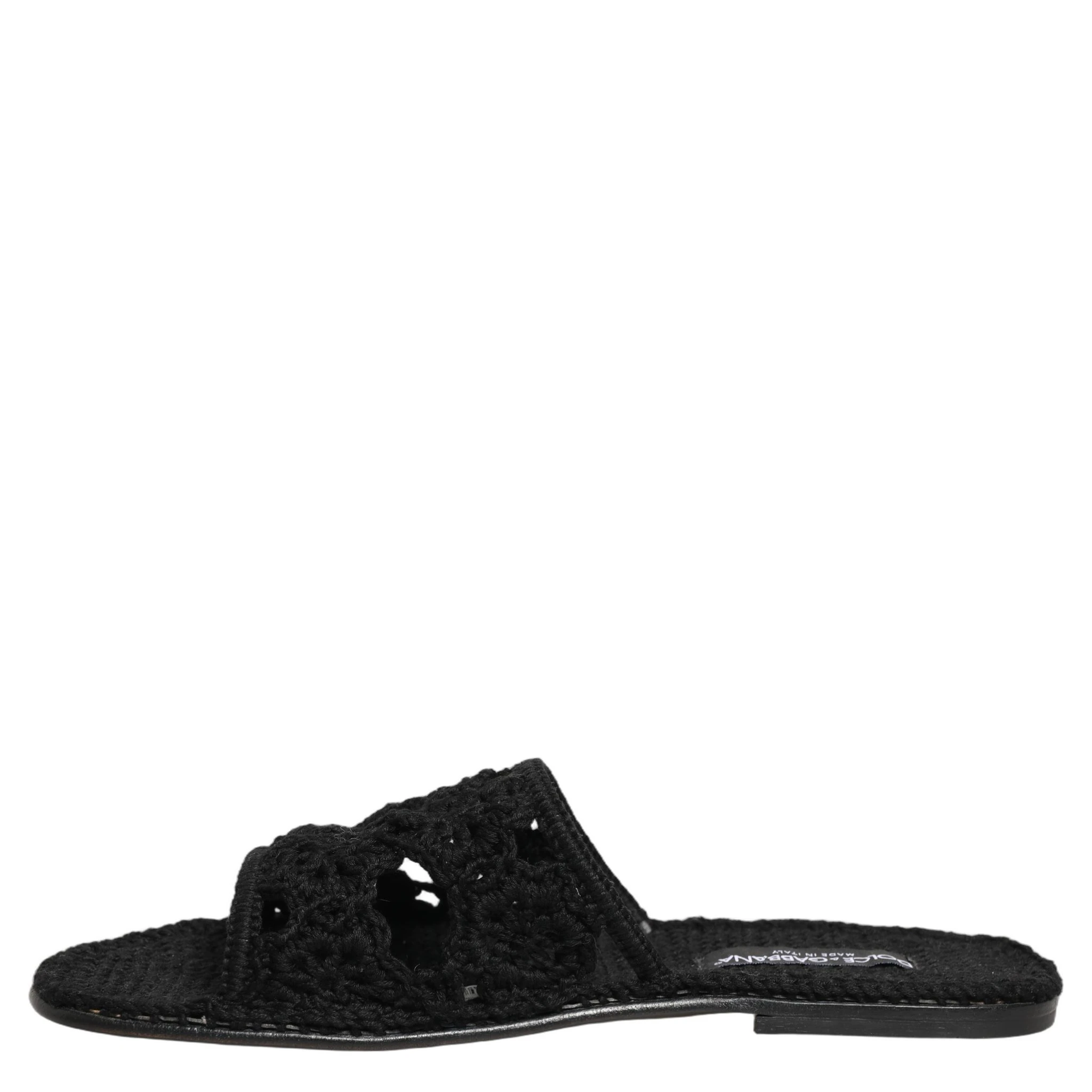 Black Fabric Woven Slides Sandals Flats Shoes