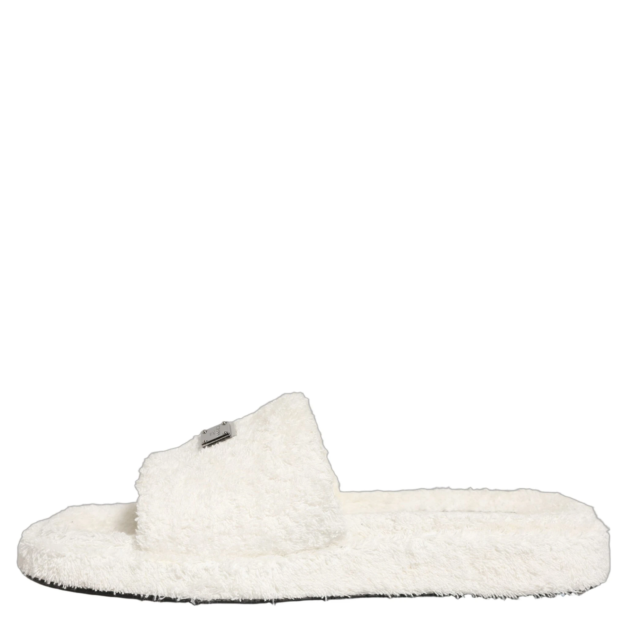 White Faux Fur Flats Men Slides Sandals Shoes